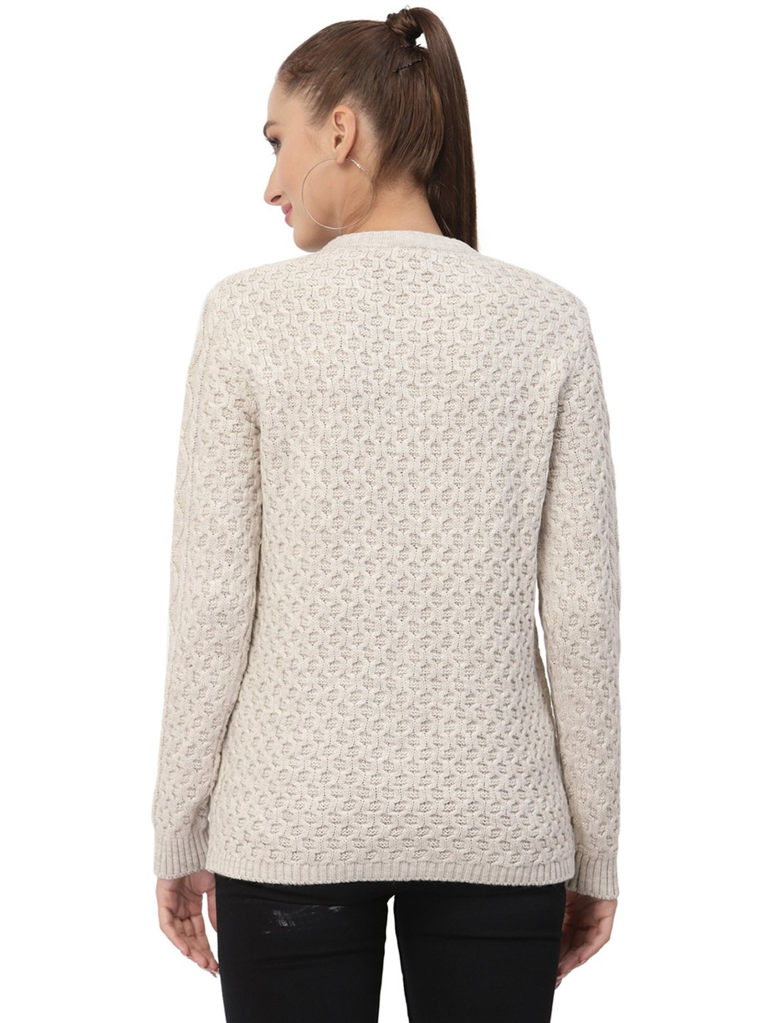 Kalt Beige Cable Design Sweater