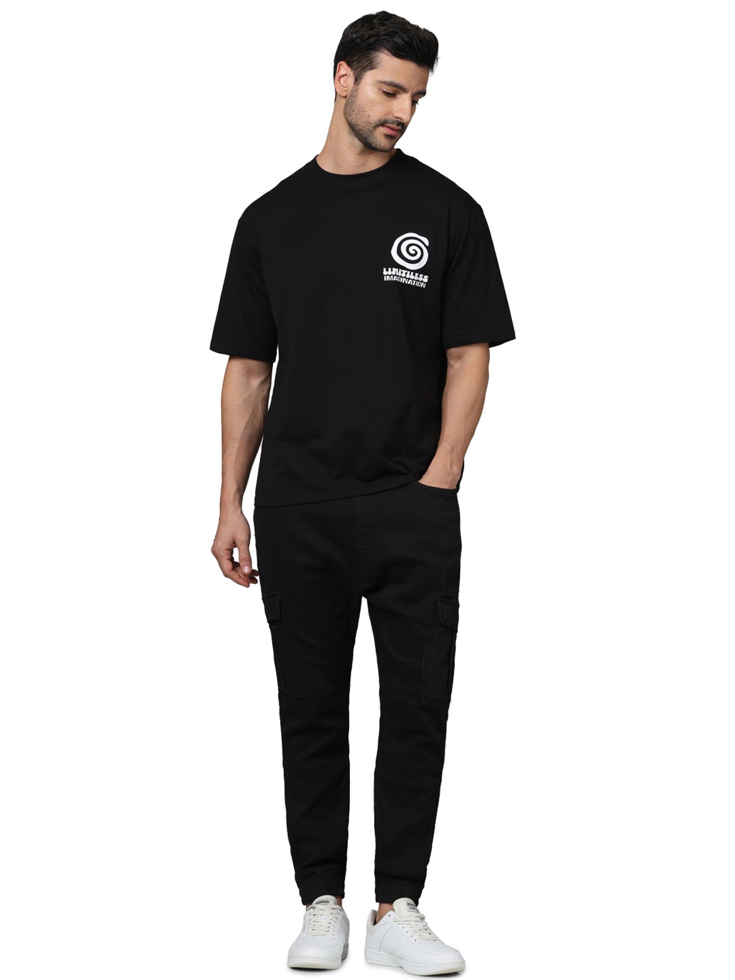 celio* Black Regular Fit Printed Cotton Crew T-Shirt