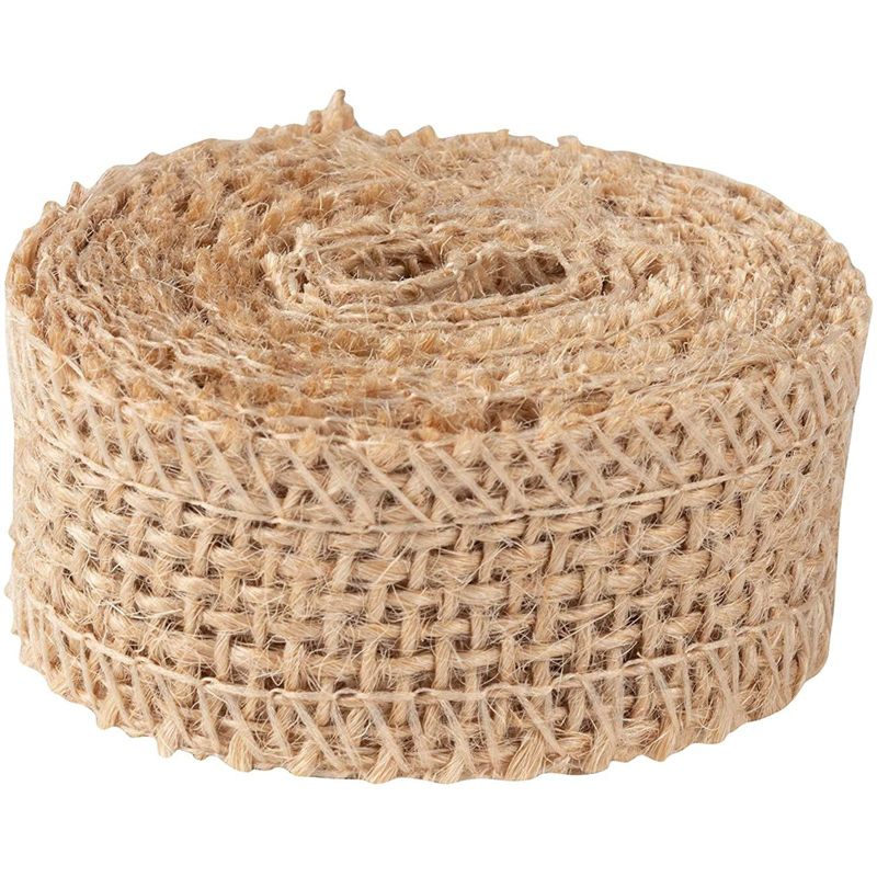 Genie Crafts 12 Pack 1-Inch Brown Burlap Fabric Roll, Ribbon for Arts and Crafts, 2.2 Yards