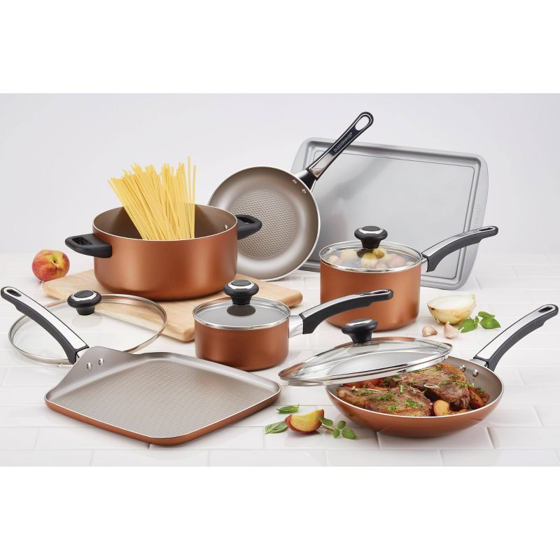 Farberware High Performance 17pc Aluminum Nonstick Cookware Set Copper