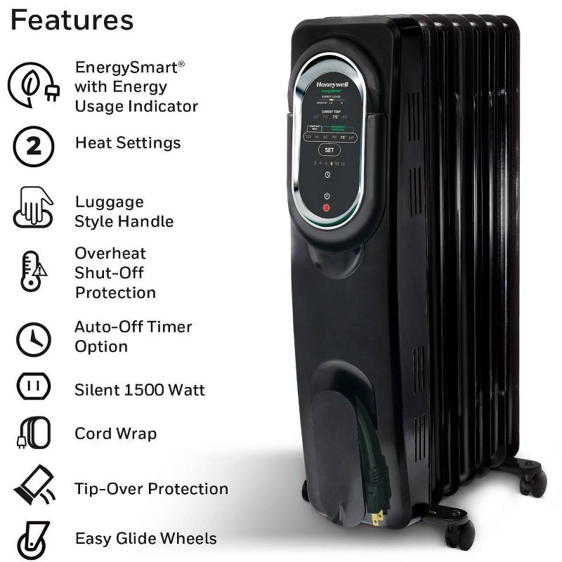 Honeywell Energy Smart Electric Radiator Heater Black