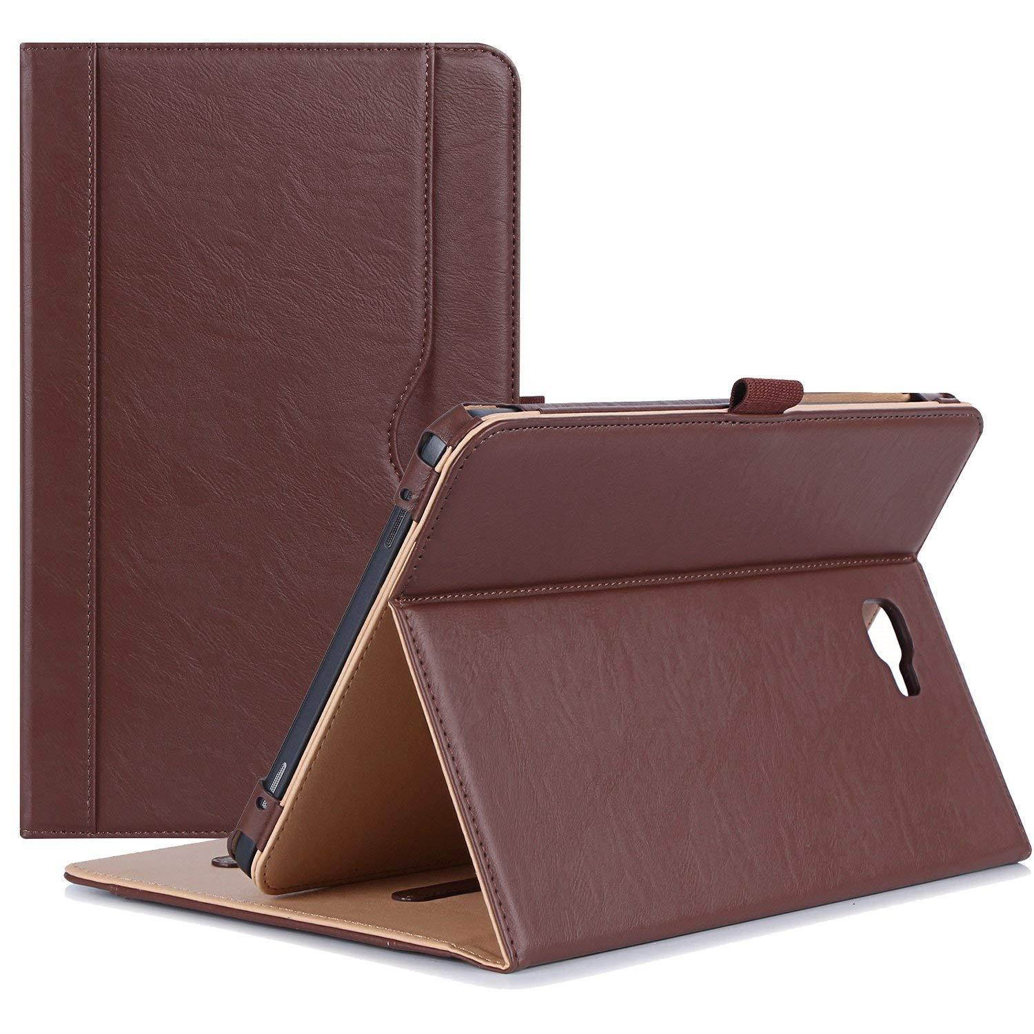 ProCase Samsung Galaxy Tab A 10.1 Case - Stand Folio Case Cover for Galaxy Tab A 10.1" Tablet SM-T580 T585 T587 (NO S Pen Version), with Multiple Viewing Angles, Document Card Pocket - Brown
