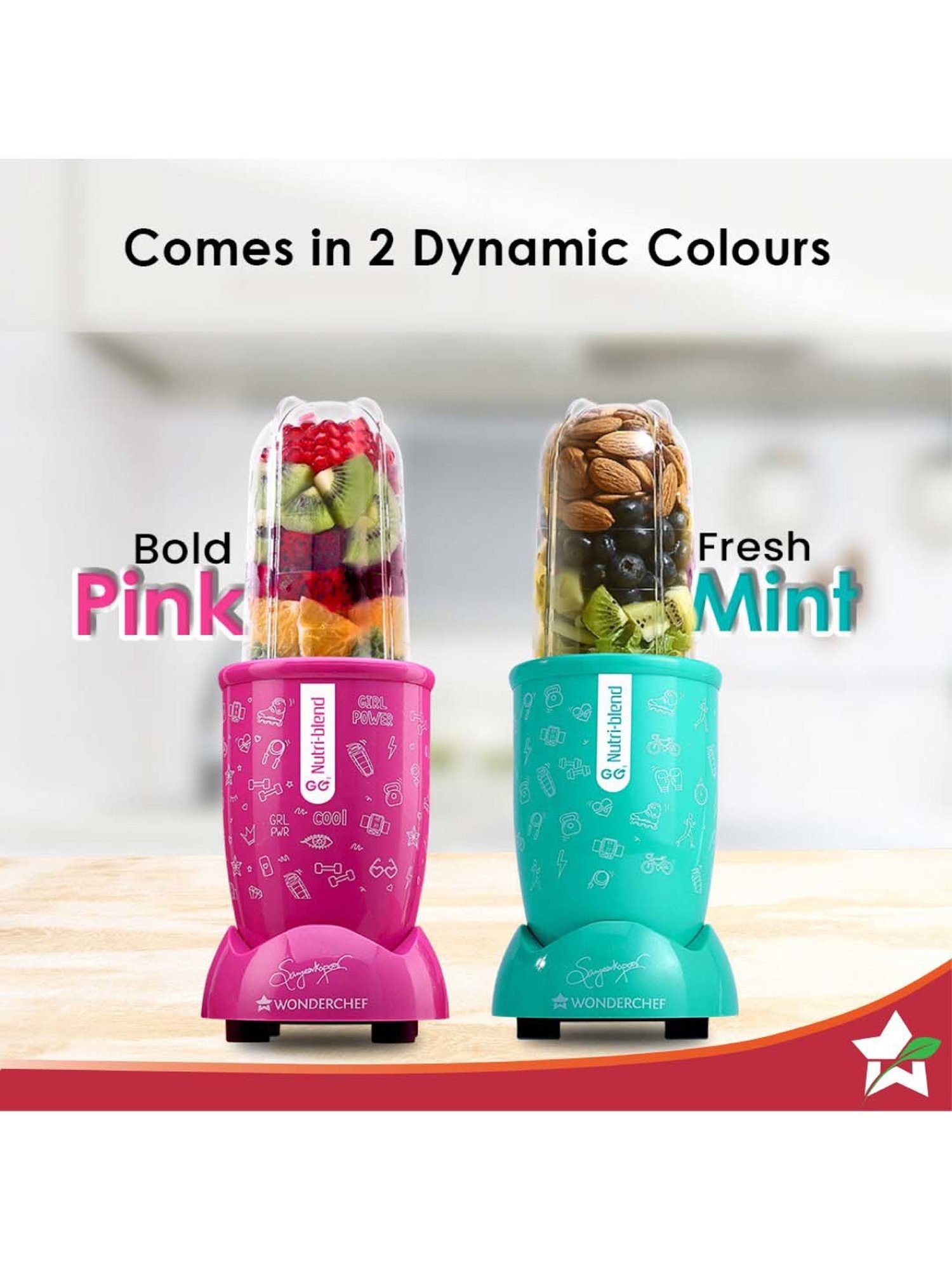 Wonderchef Nutri-blend GO 22000 RPM 400W Copper Motor with 1 Jar 2-Yr Warranty Recipe Book, Pink