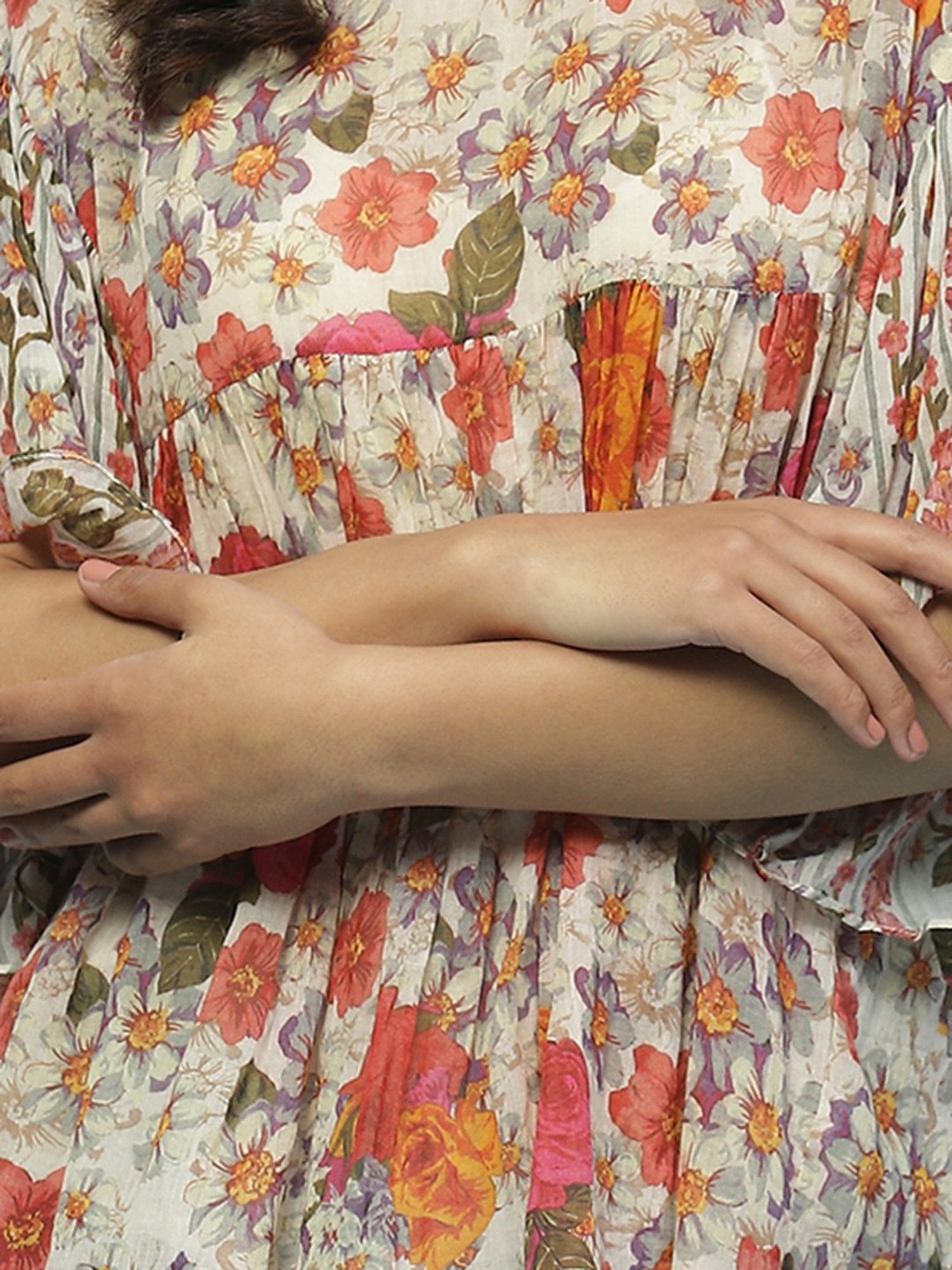 aarke Ritu Kumar Off White Floral Print Top With Camisole