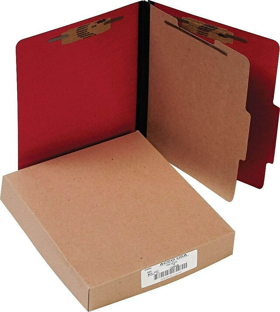 Acco ColorLife PRESSTEX Classification Folders Letter 4-Section Exec Red 10/Box