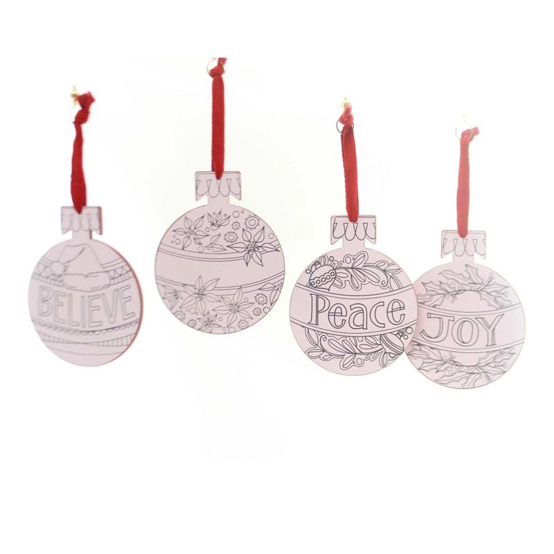 Holiday Ornaments Color It Ornaments Set Of 4 Joy Peace Believe Poinsettia  -  Ornament Sets