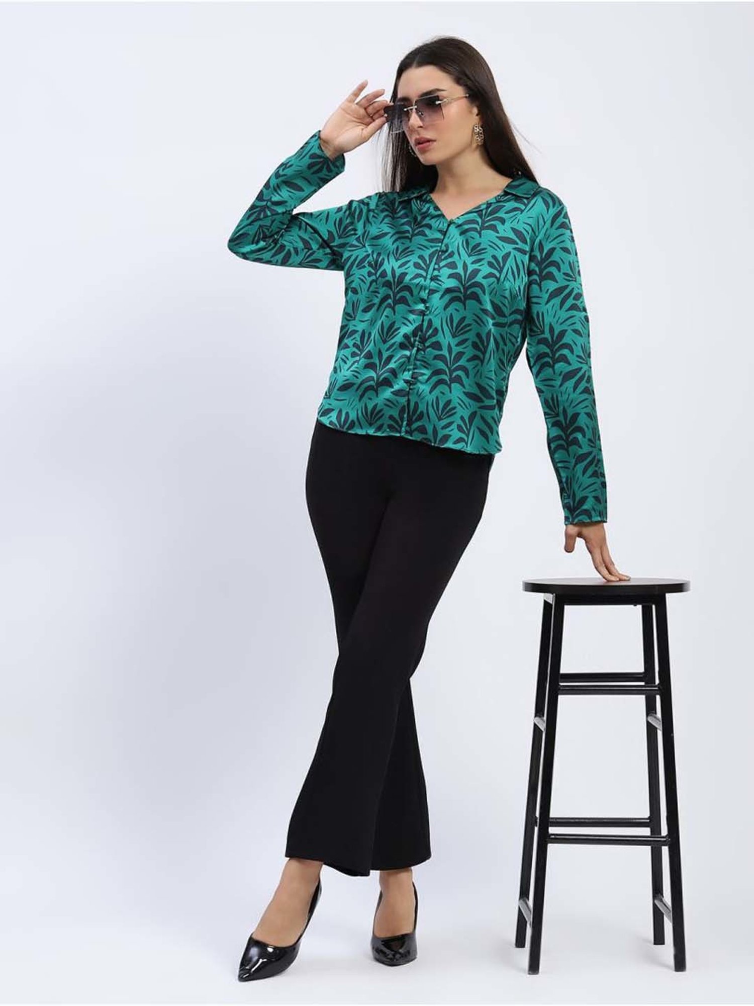 MADAME Green Printed Top