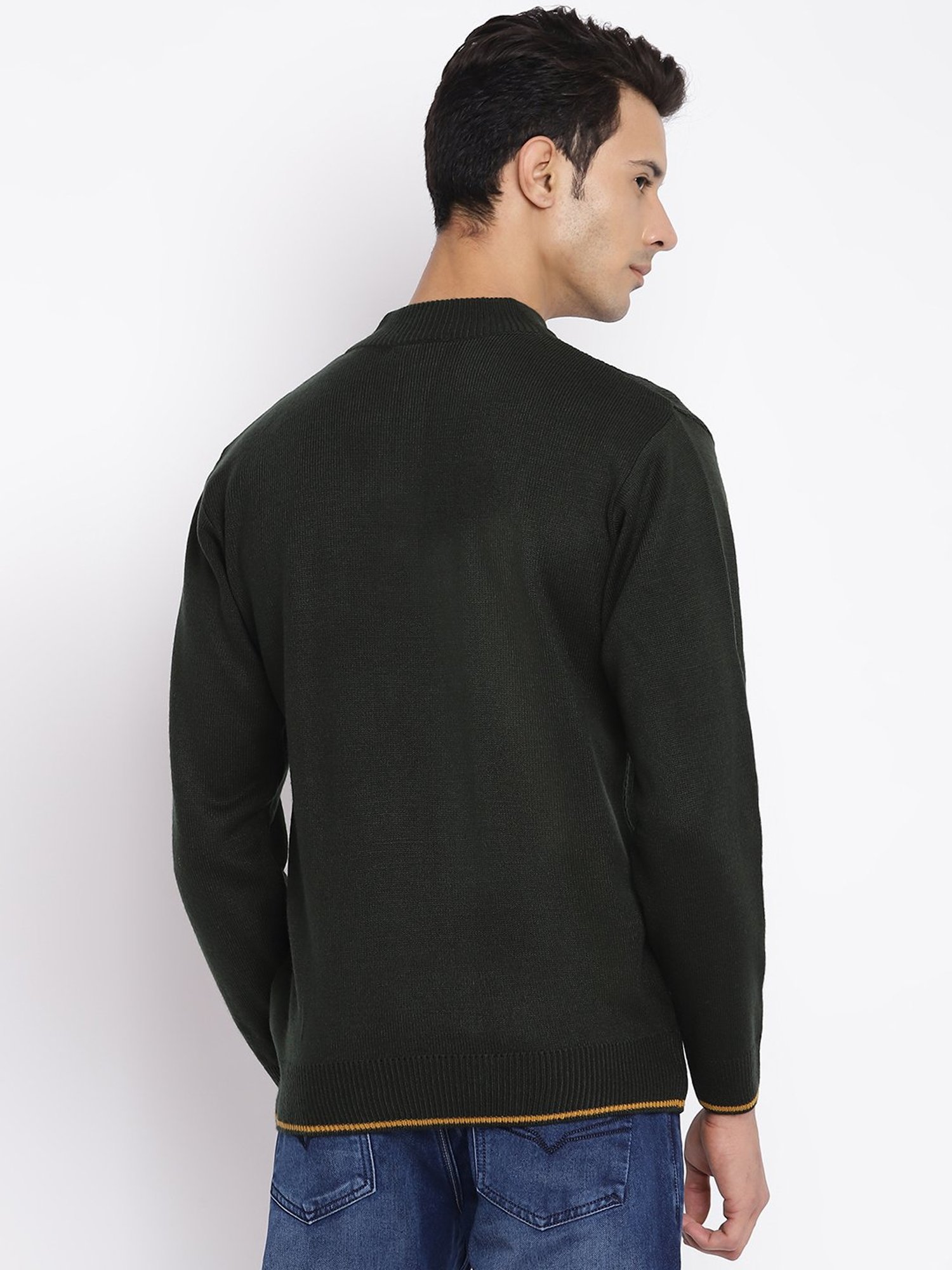 Cantabil Dark Olive Regular Fit Self Design Sweater