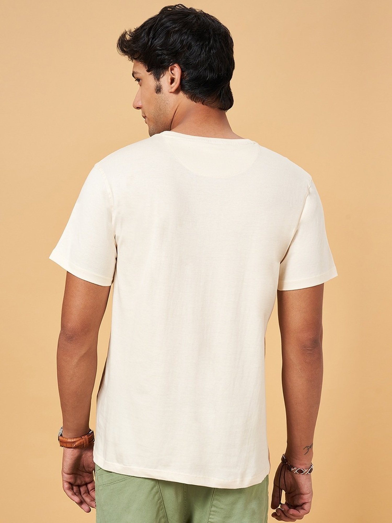Urban Ranger by Pantaloons Cream Cotton Slim Fit Printed T-Shirt