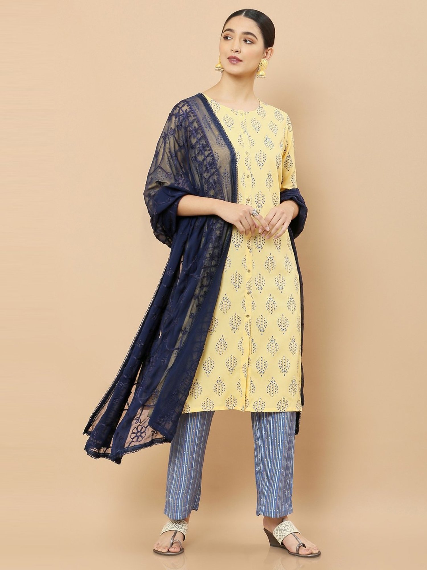 Soch Navy Embroidered Dupatta