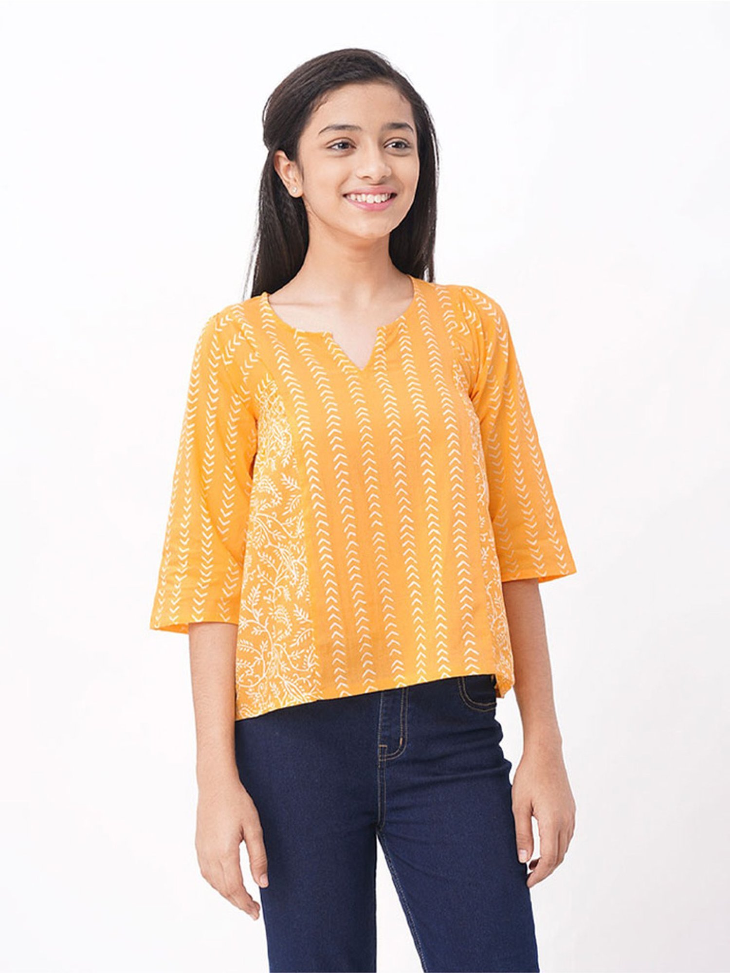 Edheads Kids Yellow Cotton Printed Top