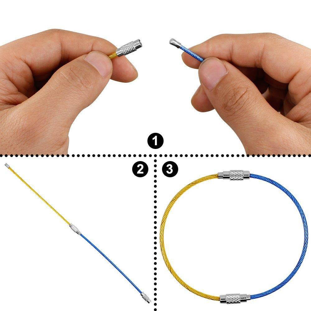 30 pcs Metal Wire Keychains, ANIN 4" 6" 7.8" Cable Keyrings 2mm Key Rings Loops with Stainless Steel Connecter for Hiking Luggage ID Tags - Red, Yellow, Blue, Green, Black