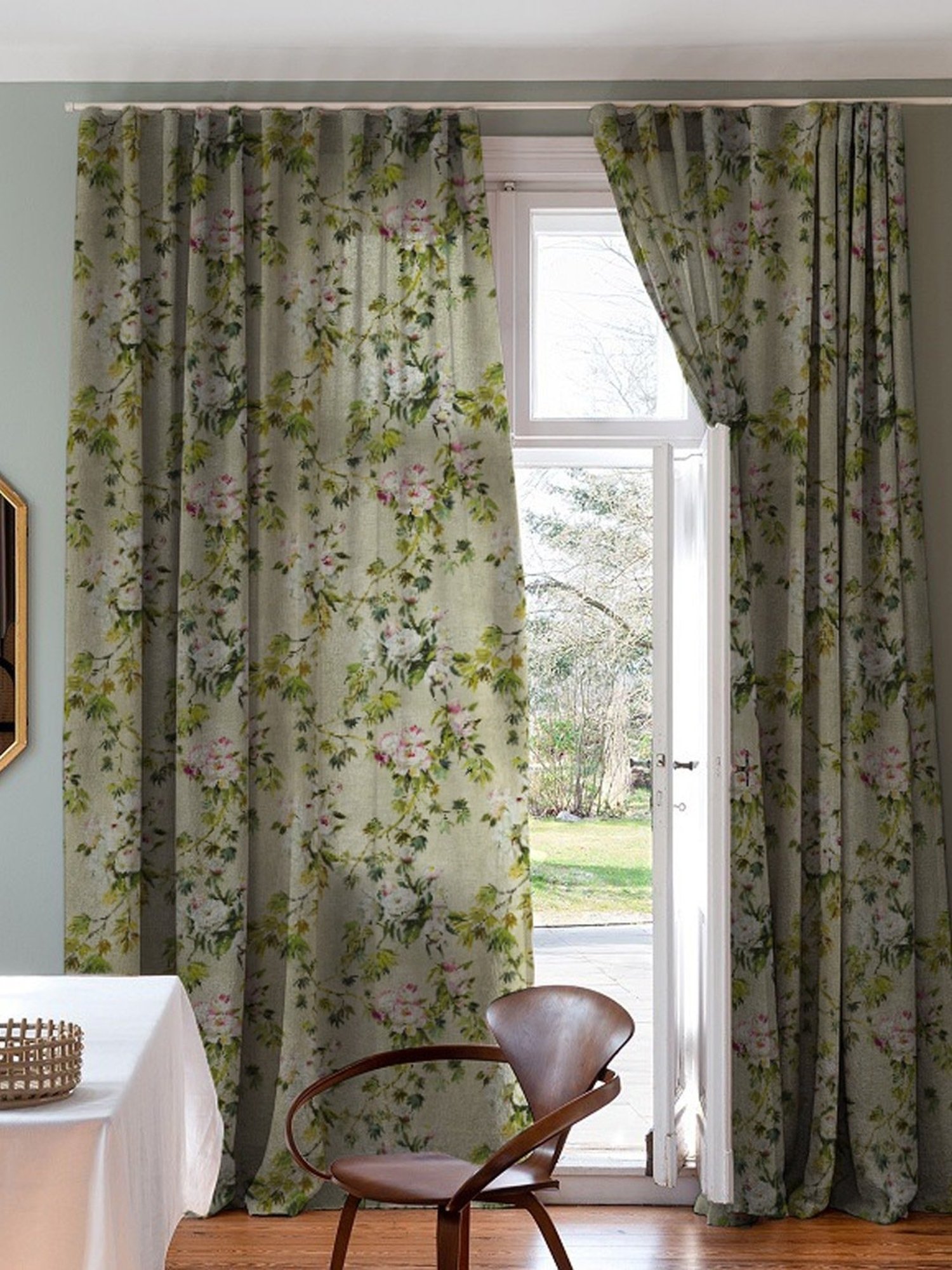 SPACES DRAPE STORY Elegent Green Polyester 8 FT Door Curtain - Set of 2