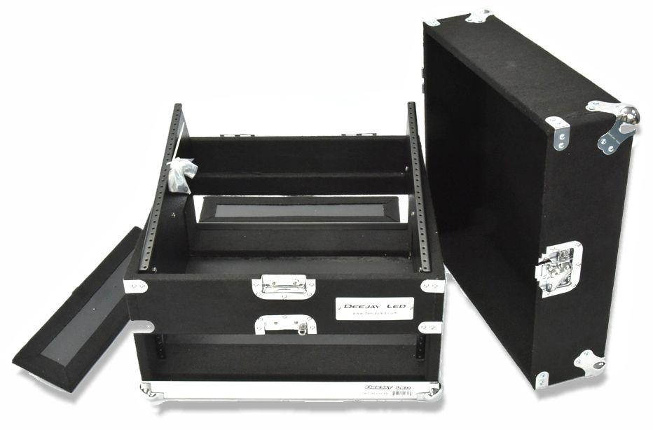 Deejay Led Slant Rack Drive Tour Case 2U-Space Amplifier Side 10U-Space Mixer Side W/Black Carpeted Exterior
