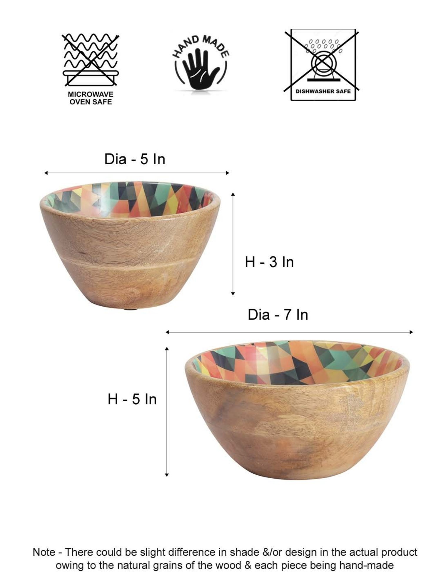 VarEesha Mosaic Beige Mango Wood Serving Bowls (300 ml, 600 ml) - Set of 2