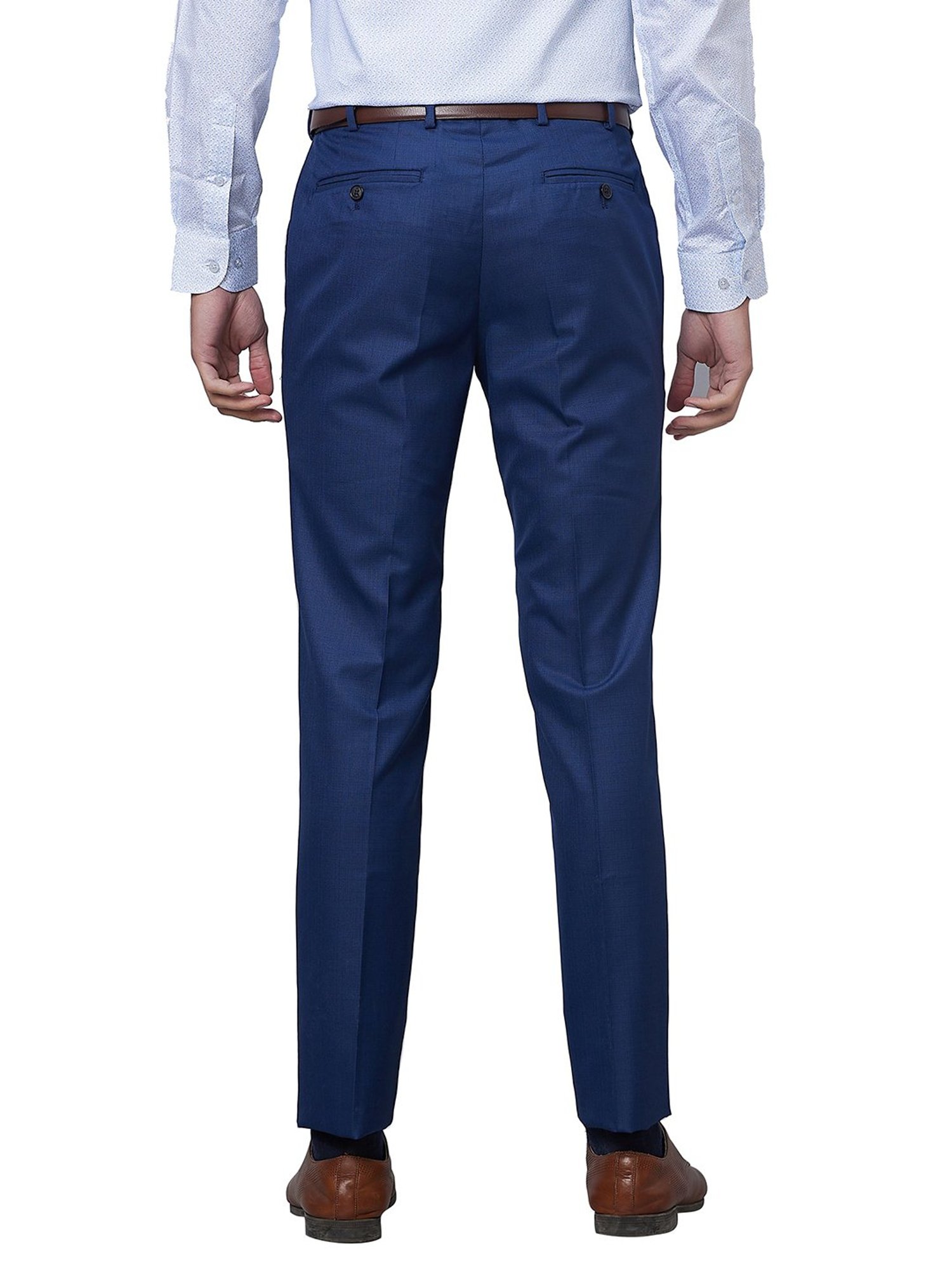 Raymond Blue Slim Fit Flat Front Trousers
