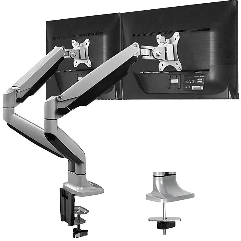 Dual Monitor Mount Stand Aluminum Gas Spring Monitor Arm Desk Mount Full Motion Adjustable VESA Bracket for 2 13 to 32 Inch Computer Screen with Clamp Grommet Base
