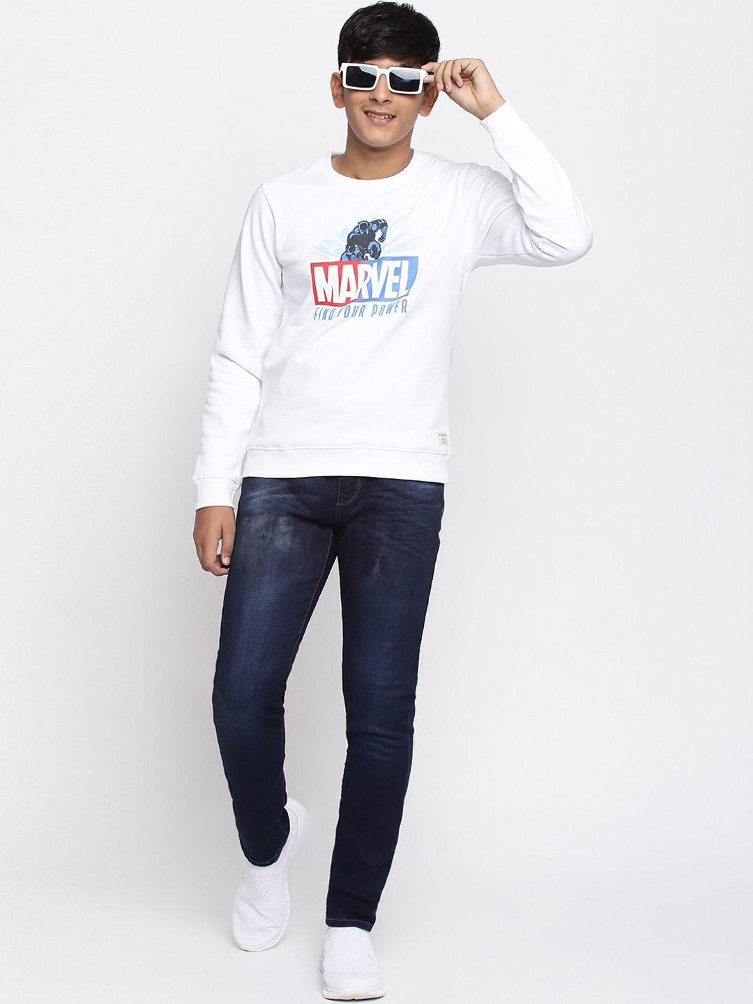 Lil Tomatoes Kids White Printed Full Sleeves Marvel Sweatshirt