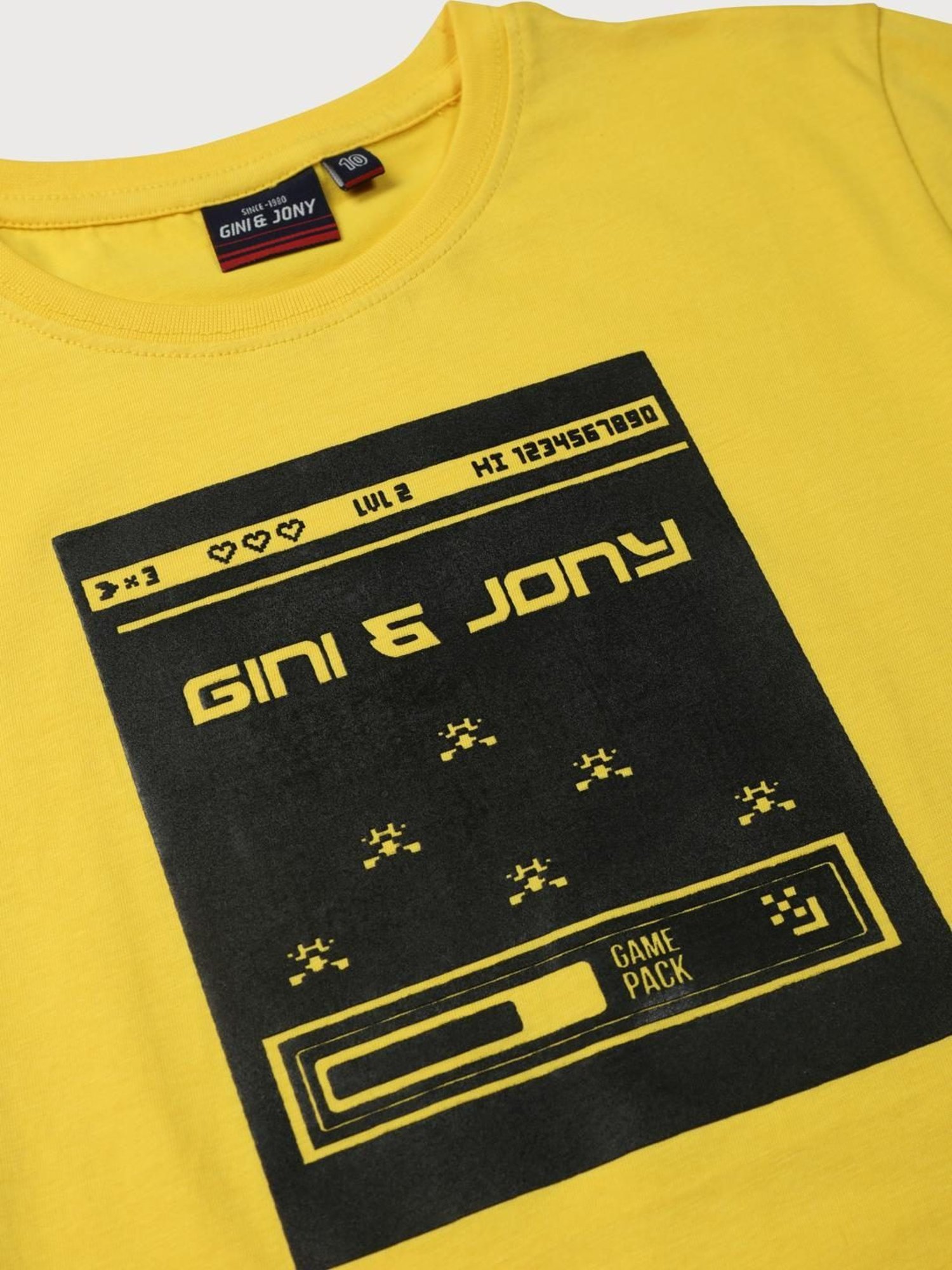 Gini & Jony Kids Yellow & Black Cotton Printed T-Shirt
