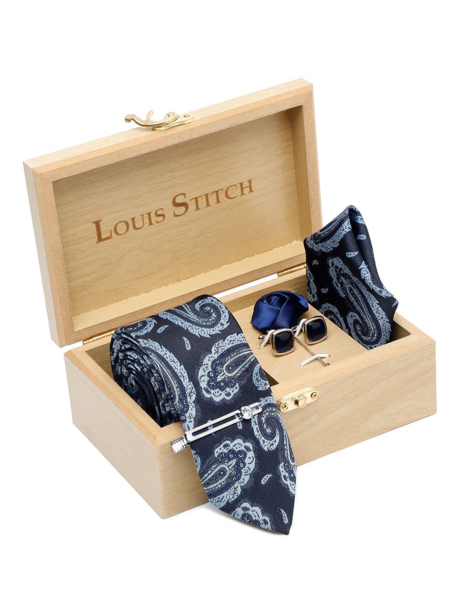 Louis Stitch Blue Embroidered Necktie Gift Set - Set of 5