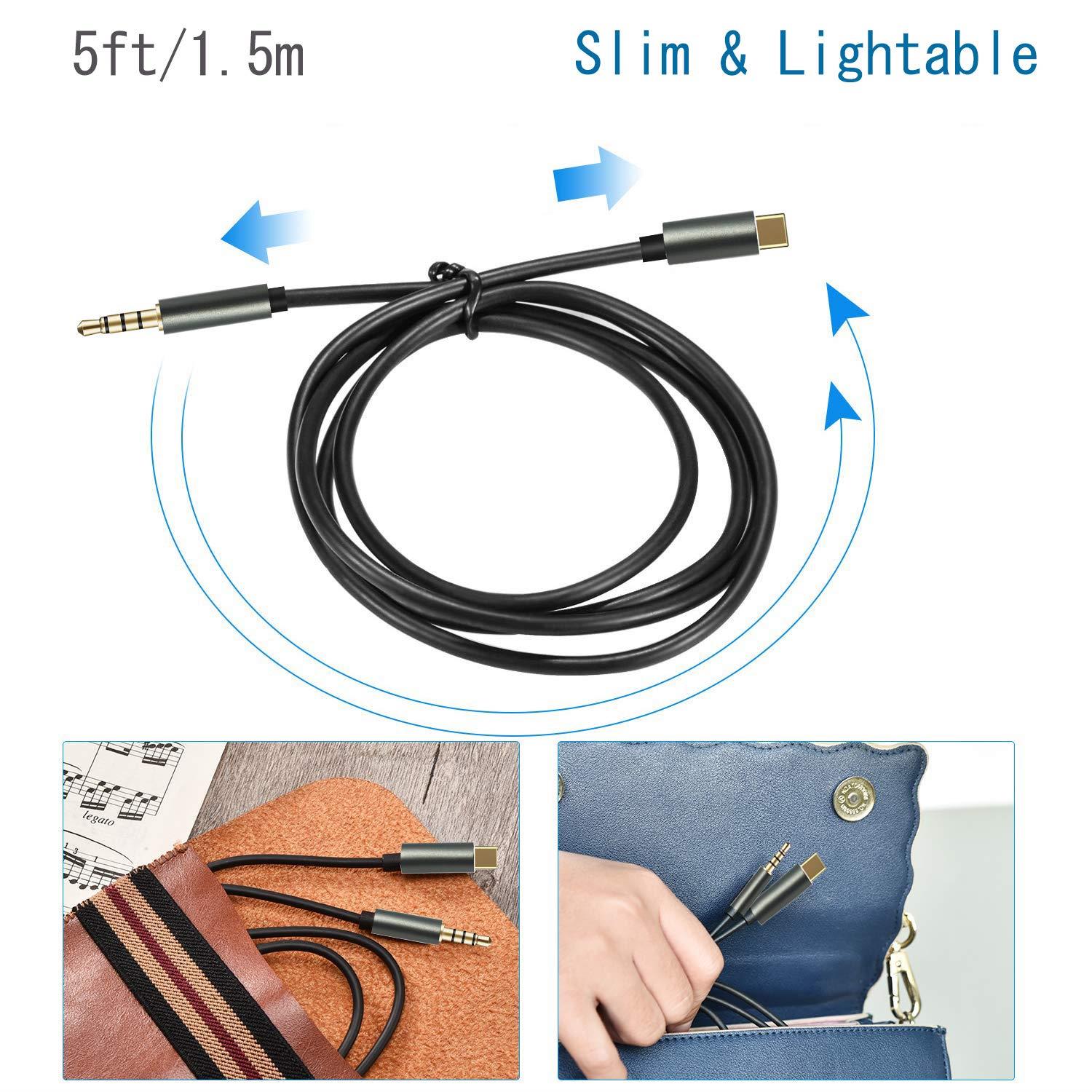 USB-C to 3.5mm Audio Cable, Duttek USB C to 3.5mm Male Headphone Audio Aux Adapter Type C to 3.5mm 4pole Car Aux Cord Special for Smartphone - 5ft