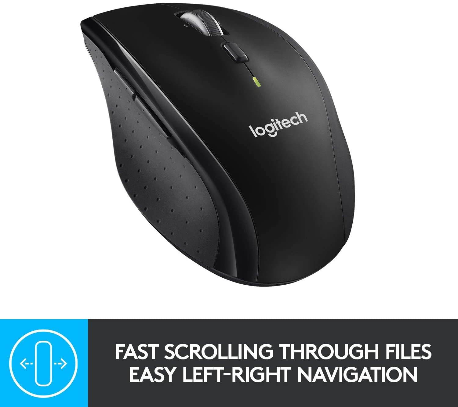 M705 Wireless Marathon Mouse for PC - Long 3 Year Battery Life, Ergonomic Shape with Hyper-Fast Scrolling and USB Unifying Receiver for Computer and Laptop - Black