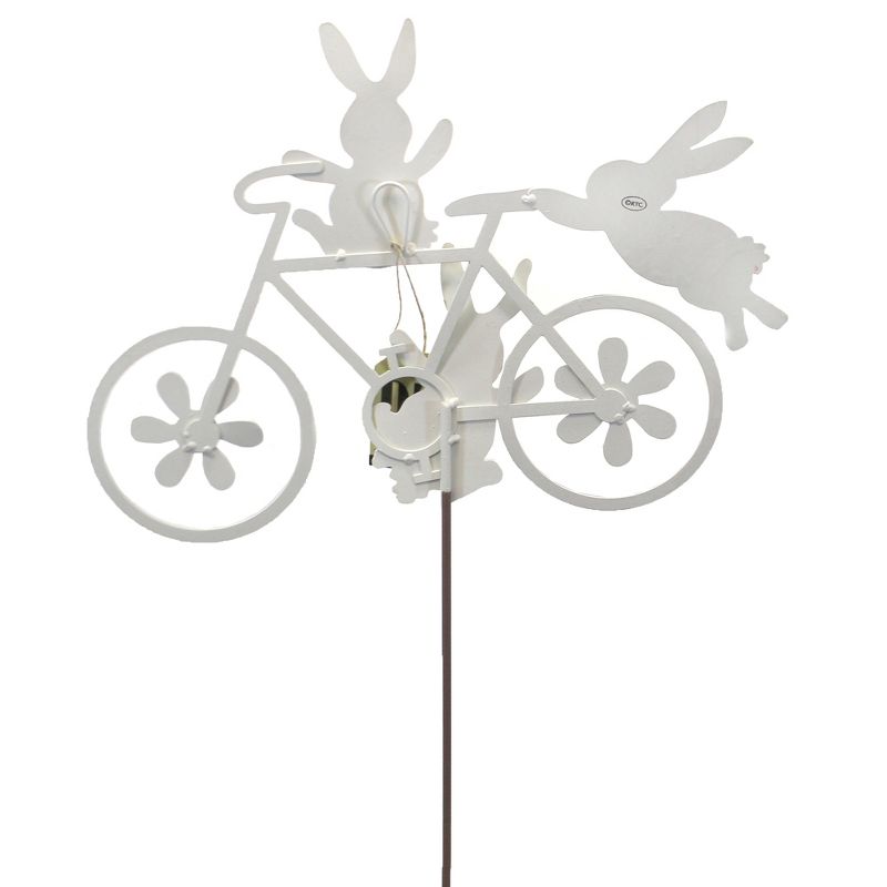 Home & Garden 28.5" Bunny Bicycle Daisies Round Top Collection  -  Decorative Garden Stakes