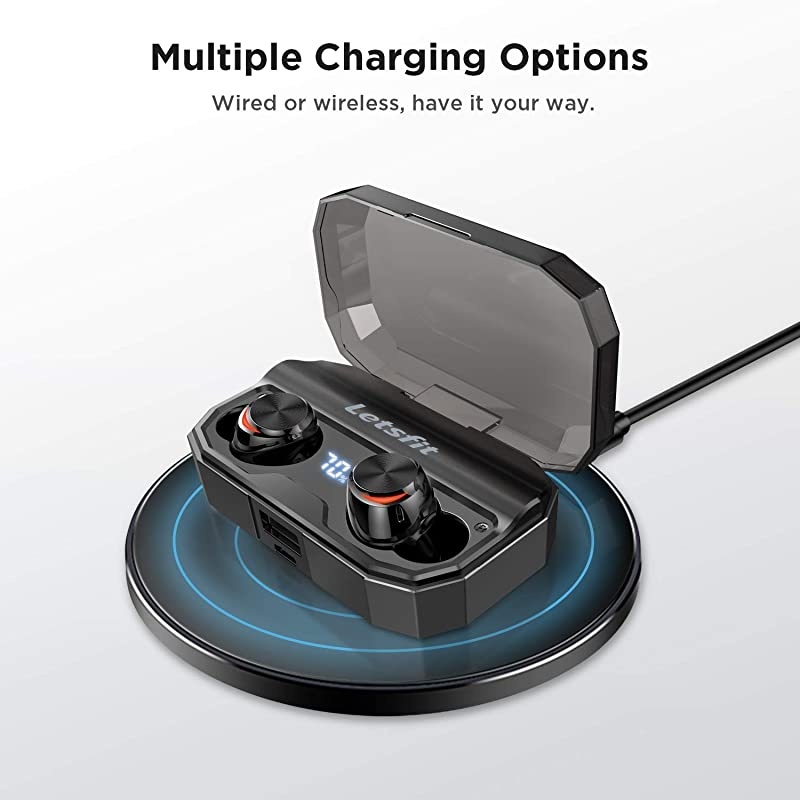 Wireless Earbuds,  100Hrs Playtime with Wireless Charging Case, Bluetooth 5.0 Headphones Deep Bass Stereo Waterproof Earphones in-Ear Built-in Mic for Sports and Work