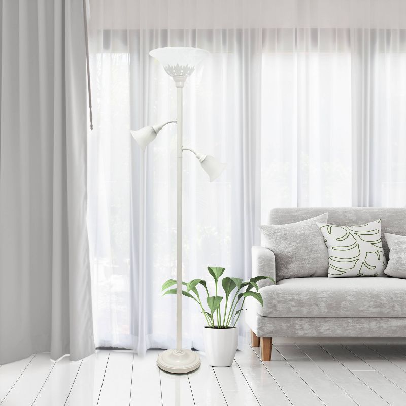 3 Light Floor Lamp with Scalloped Glass Shade White - Elegant Designs