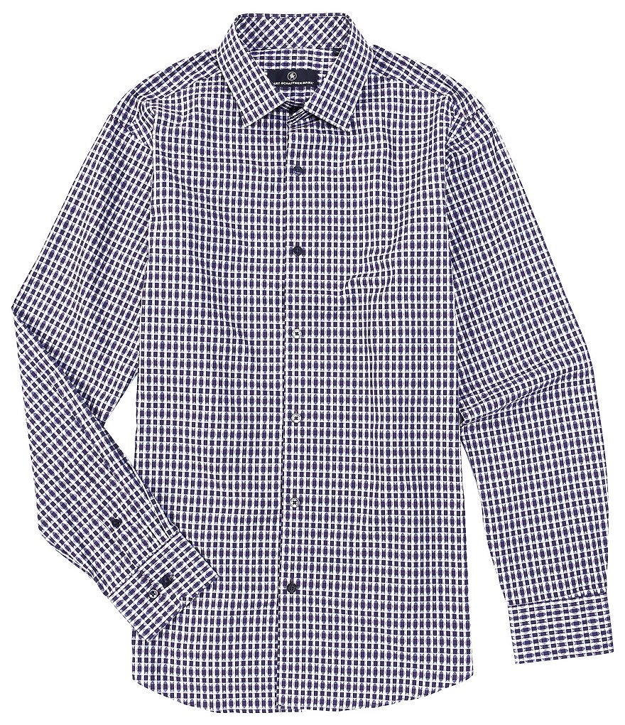 Hart Schaffner Marx Long Sleeve Spread Solid Dot Dobby Sportshirt