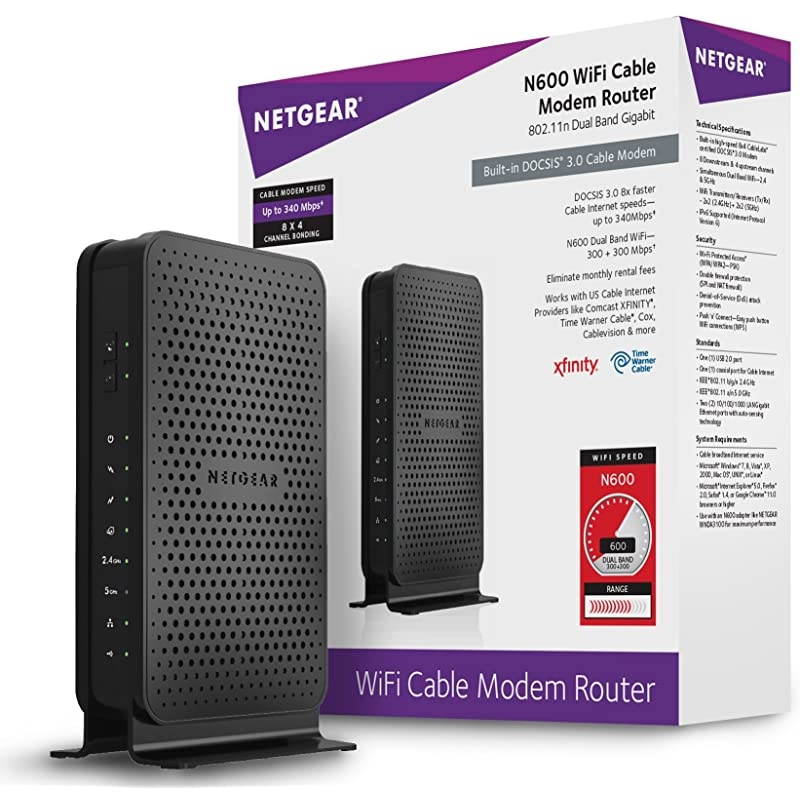 N600 (8x4) WiFi DOCSIS 3.0 Cable Modem Router (C3700) Certified for Xfinity from Comcast, Spectrum, Cox, Spectrum & more