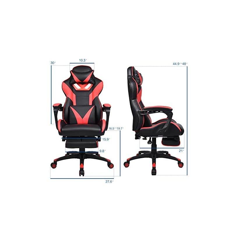 Racing Gaming Chair with Footrest and Massage Lumbar Pillow, Swivel Height Adjustable Reclining PU Leather Video Game Chair, E-Sports Gaming Chair Big and Tall (Black)
