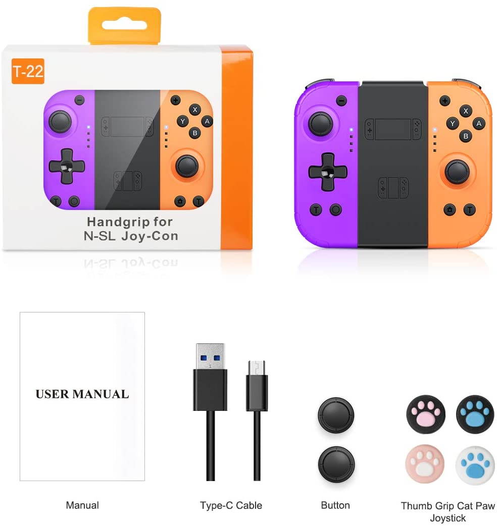 Switch controller for Nintendo Switch, Switch Extra Controllers to Replace Joy Con Controller, Wake Up Function, dual vibration, 6-axis gyroscope (T22-purple/orange)