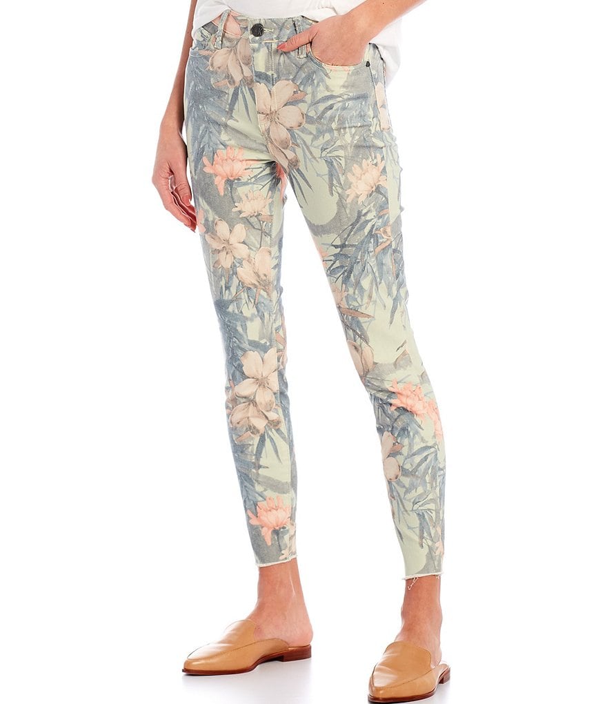 KUT from the Kloth Donna Floral Print High Rise Raw Hem Skinny Ankle Jeans