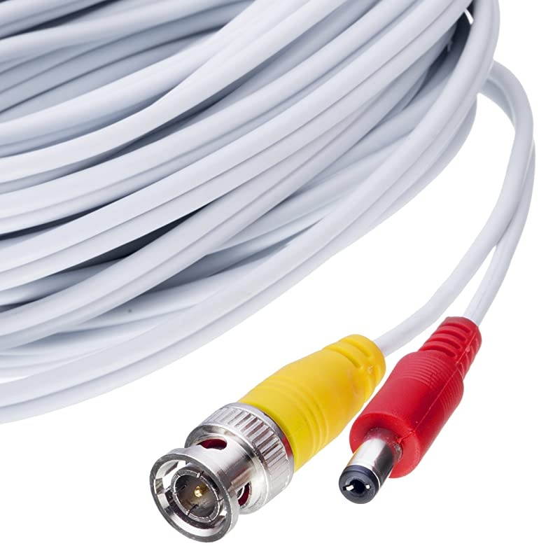 Security Camera Cable - CCTV DVR Video Surveillance Security System - 50ft - Premade All-in-One with Power Cord - 50 Feet