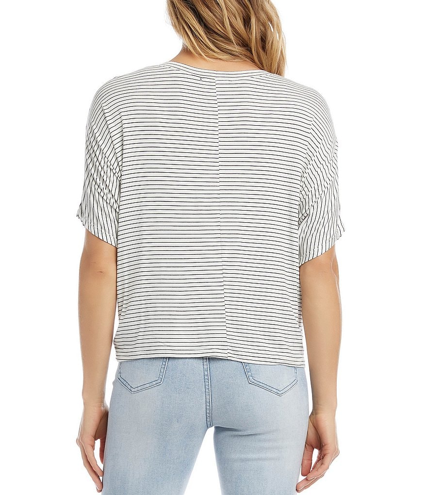 Karen Kane Stripe Twist-Front Round Neck Top