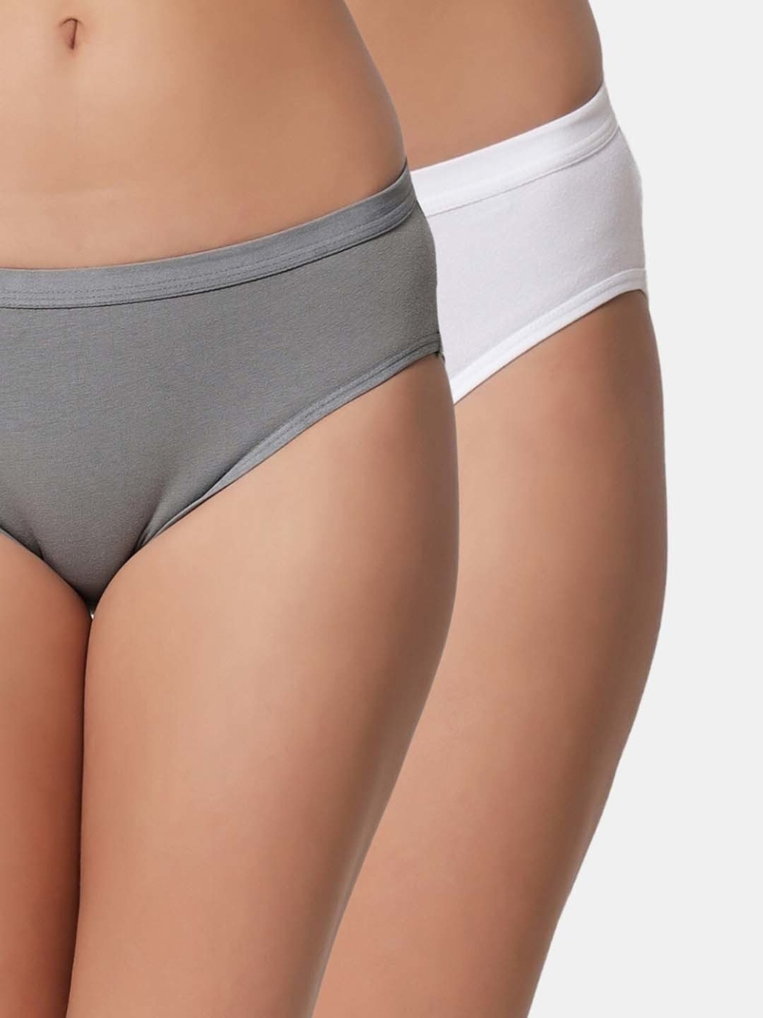 Bleeding Heart Grey &White Plain Panties - Pack Of 2
