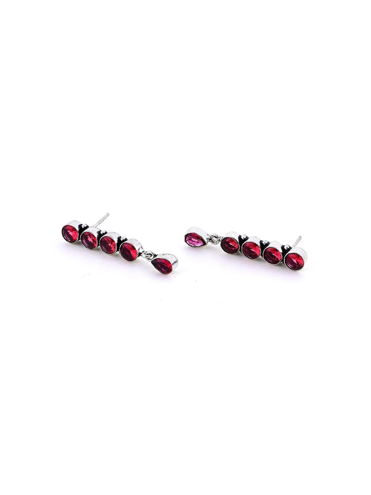 Imli Street Pink Silver Tone Stone-Studded Handcrafted Dangler Earrings