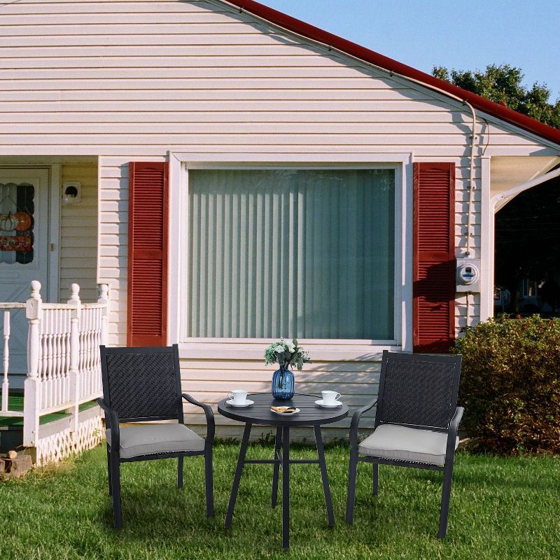 3pc Patio Conversation Set with Wicker Rattan Chairs with Cushions & Square Side Table - Captiva Designs