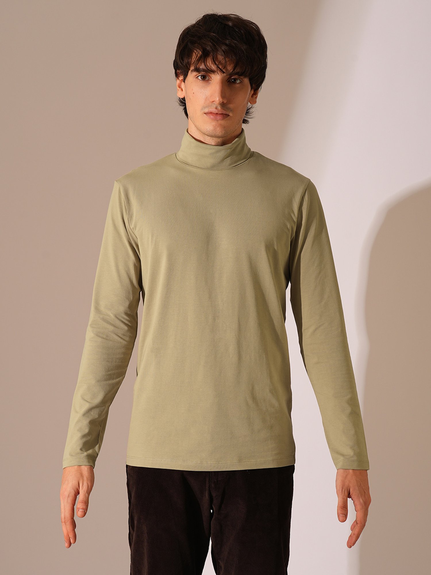 Selected Homme Beige Organic Cotton Slim High Neck
