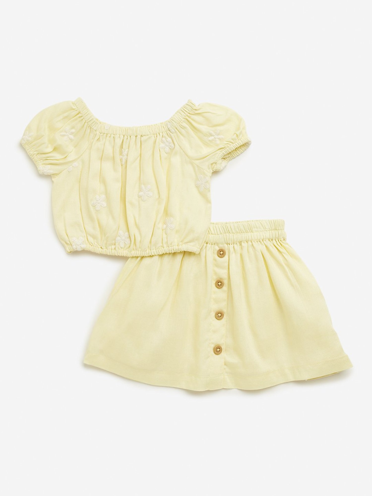 Mothercare Kids White & Yellow Cotton Printed Top Set
