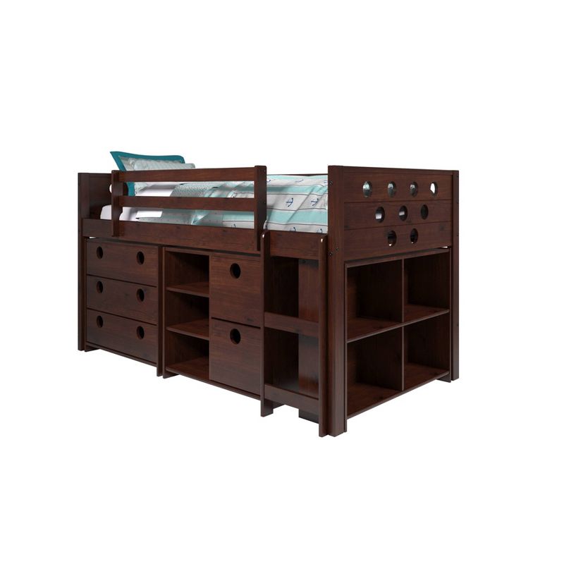 Twin Circles Low Loft Bed Set with Casegoods Cappuccino - Donco Kids