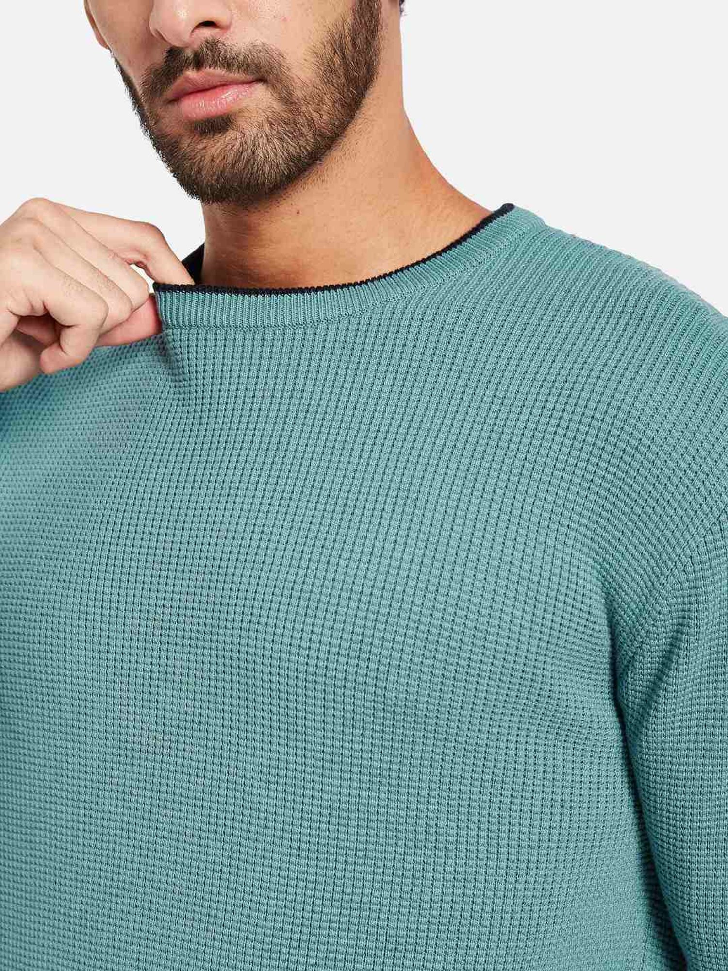 METTLE Nile Blue Cotton Regular Fit Sweater