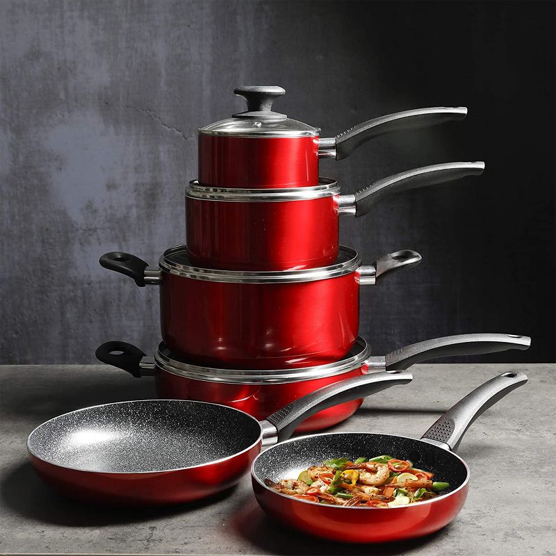 Oster Merrion 10 Piece Nonstick Aluminum Cookware Set in Red