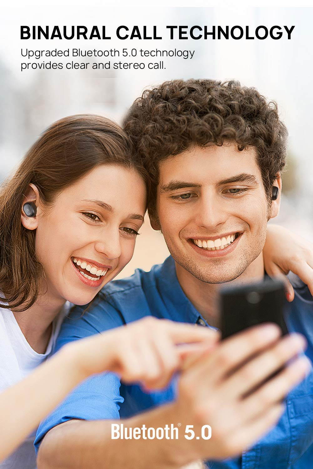 Bluetooth 5.0 Wireless Earbuds, Zeus Air True Wireless Headphone HiFi Stereo Sound Mini in-Ear Sweatproof Headset (One-Button Control, 4 hrs Playtime, Auto Pairing) (Black-Plus)