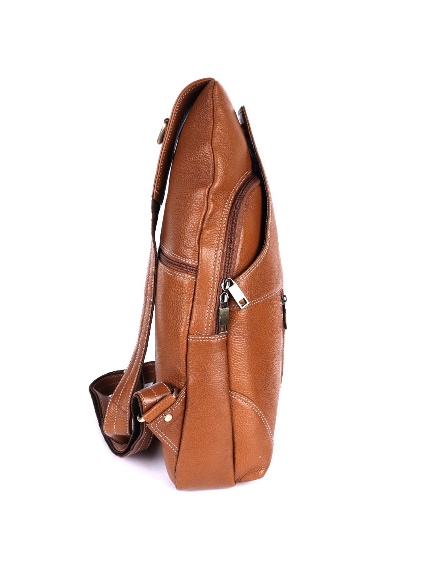 HiLEDER Pure Genuine Leather Sling Cross Body Outdoor Passport Chest Bag for Men and Women, Tan