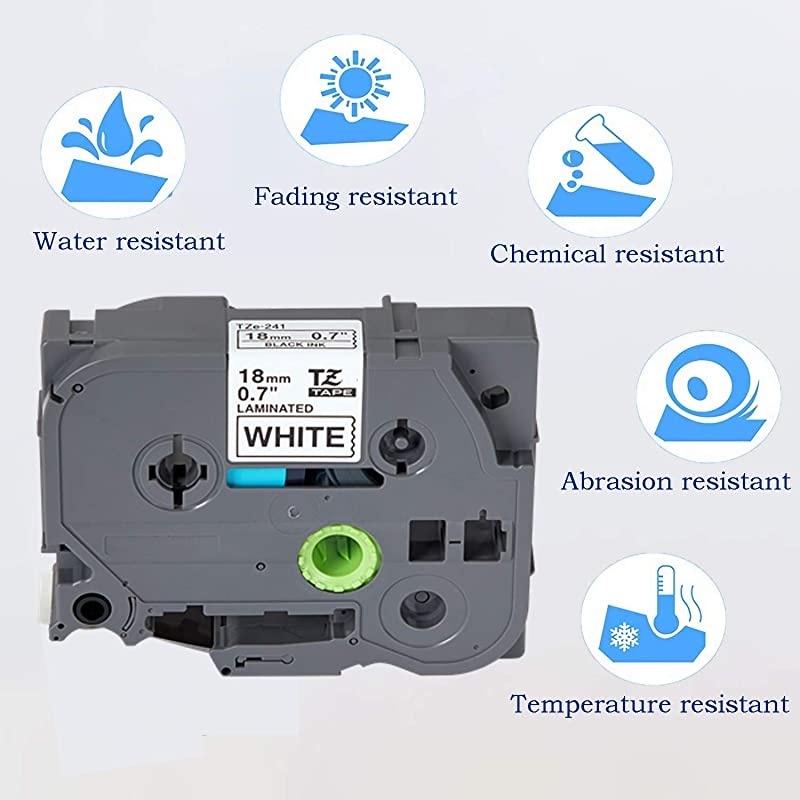 18mm Black on White Standard Laminated Label Tape Replace TZe 241 Compatible with Brother PTouch Label Maker 07 Inch x 262 Feet 3 Pack