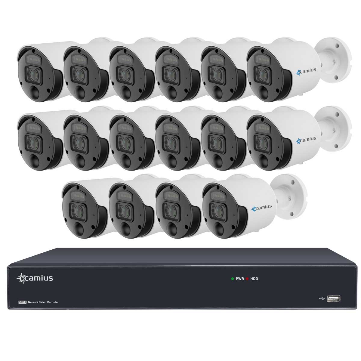 Camius 4K PoE 16CH NVR System, 8 x 8MP IP Spotlight Security Cameras with built-in microphone, 105 degrees view, PIR, Motion, Sound Detection, 2SATA, eSATA, 100ft night vision 16PN8S8R (without HDD)