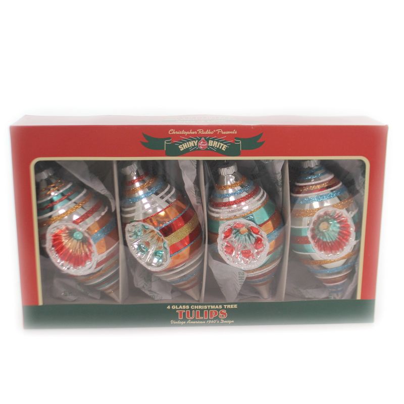 Shiny Brite 7.0" 7" Nh Reflector Tulips Set/4 Ornamet Nostalgic Holiday 2019  -  Ornament Sets