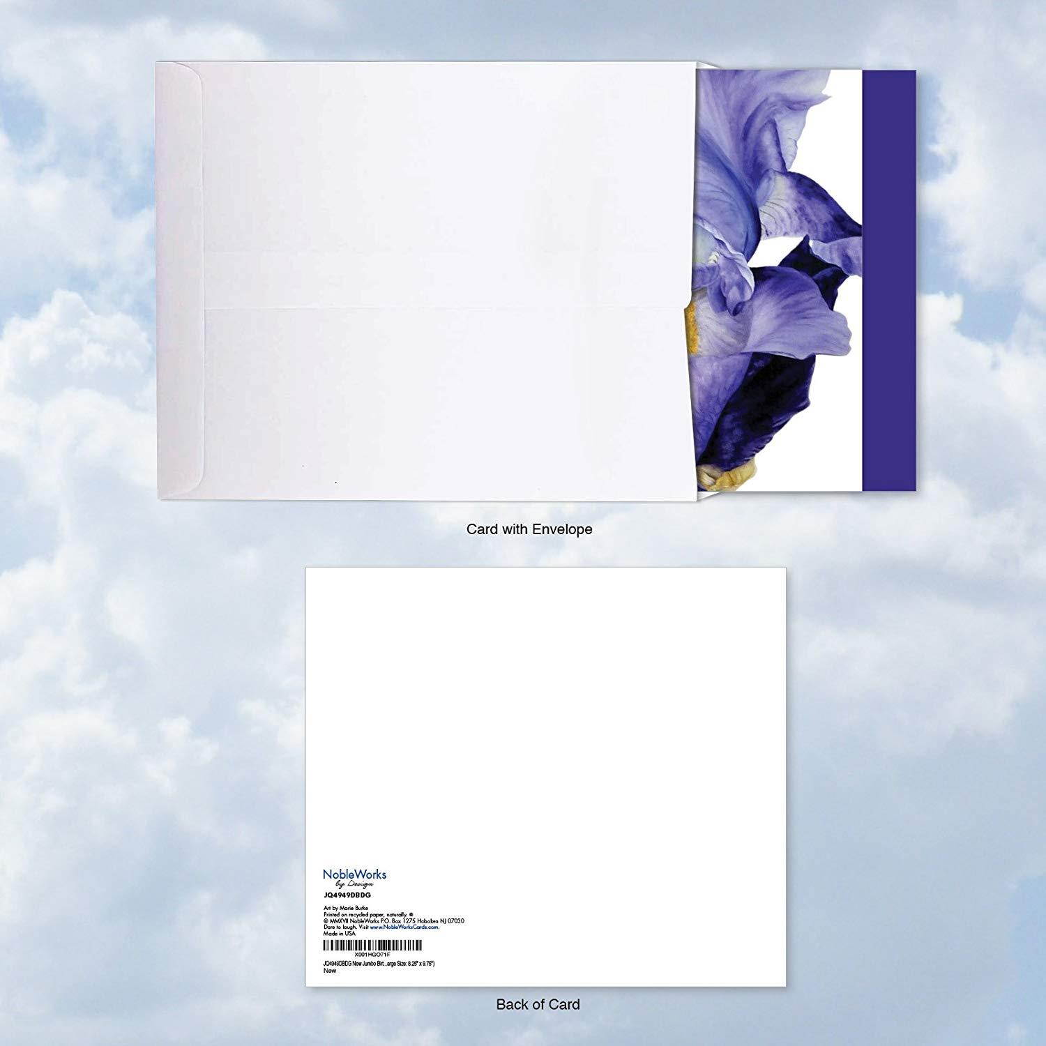 JQ4949DBDG Jumbo Birthday Square-Top Card: Iridescent Iris Featuring Silky Images of Iris Flower Petals, with Envelope (Extra Large Size: 8.25" x 9.75")